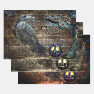 Halloween Black Crow and Pumpkin Scary Wrapping Paper Sheet