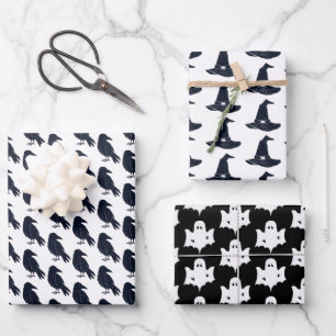 Halloween Black Crow Silhouette Pattern Wrapping Paper Sheet