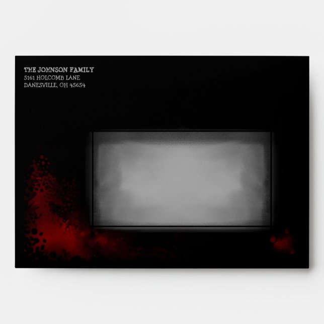 Halloween Black Envelope with Red blood Splatter (Front)