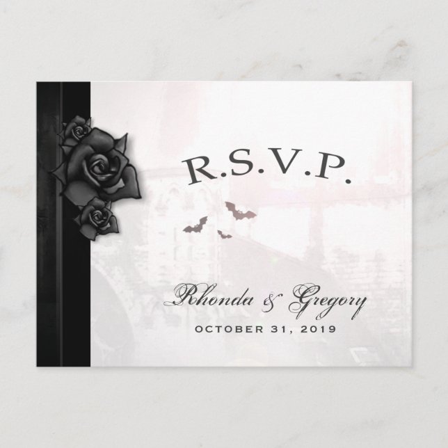 Halloween Black Gothic Matching RSVP PostCard (Front)