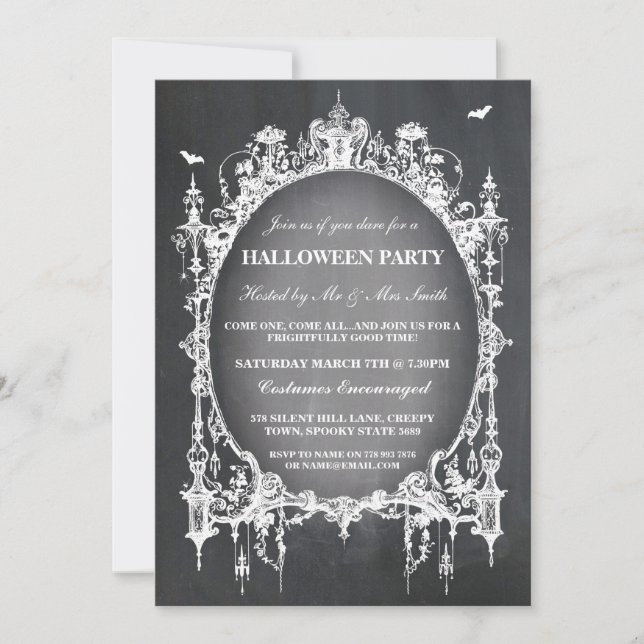 Halloween Black Gothic Spider Frame Invite Party (Front)