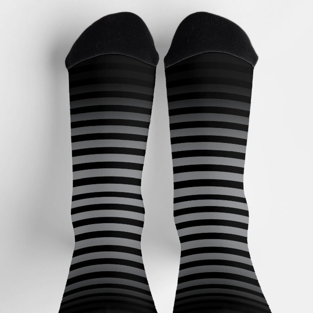 Halloween Black gray horizontal stripes ombre Socks (Top)