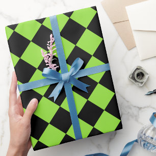 Halloween Black Green Chequered Birthday Custom Te Wrapping Paper