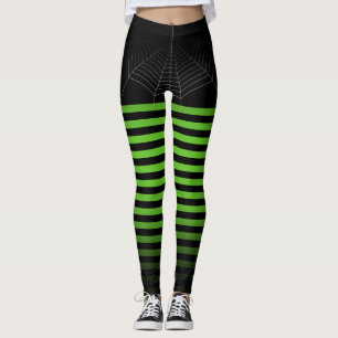Halloween Black green spider web stripes ombre Leggings
