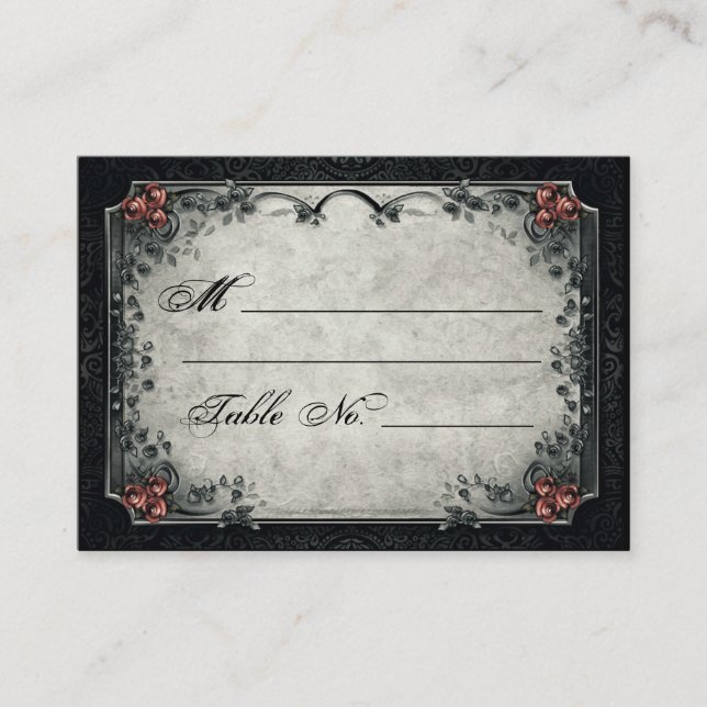 Halloween Black & Grey Red Roses Place Cards (Front)