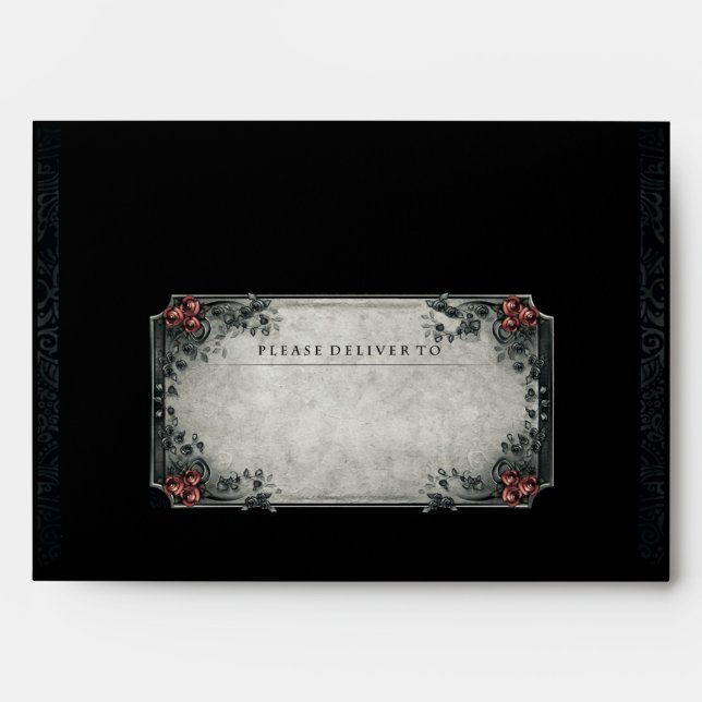 Halloween Black Grey Red Wedding Invite Envelope (Front)
