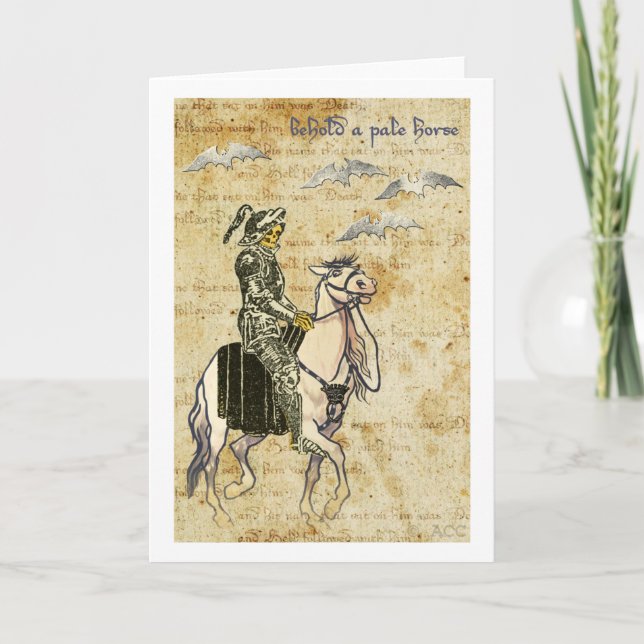 Halloween black knight death skeleton on horse card (Front)