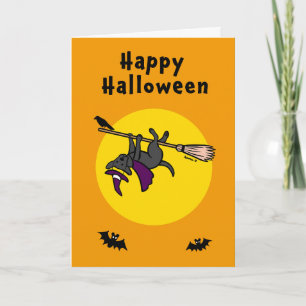 Halloween Black Labrador Broom Rider Card
