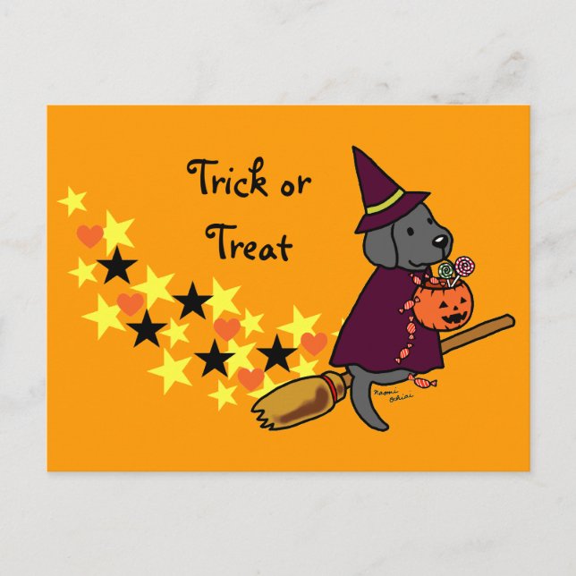 Halloween Black Labrador Cartoon 1 Postcard (Front)