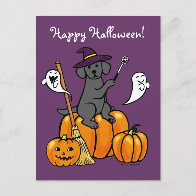 Halloween Black Labrador Cartoon 2 Postcard (Front)