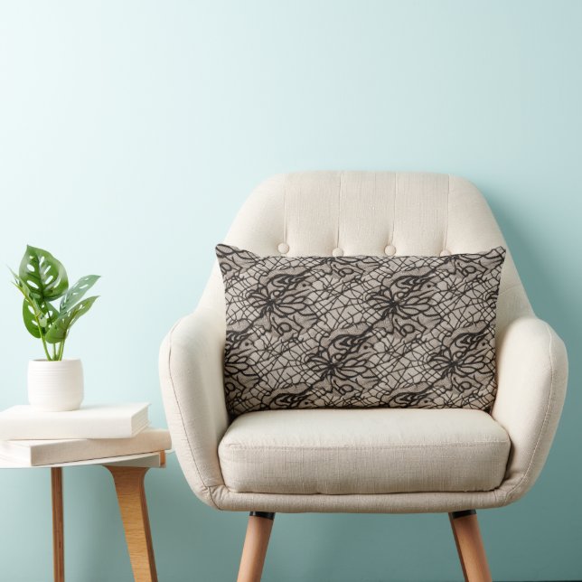 Halloween Black Lace Spider Web Seamless Lumbar Cushion (Chair)