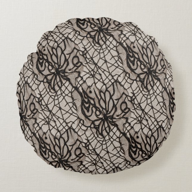 Halloween Black Lace Spider Web Seamless Round Cushion (Front)