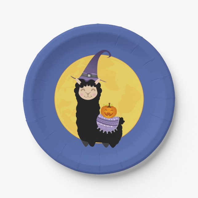Halloween Black Llama Party Paper Plate (Front)