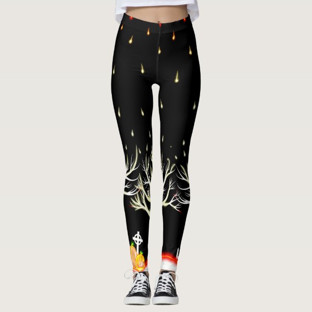 Halloween black night fantasy scene leggings (Front)