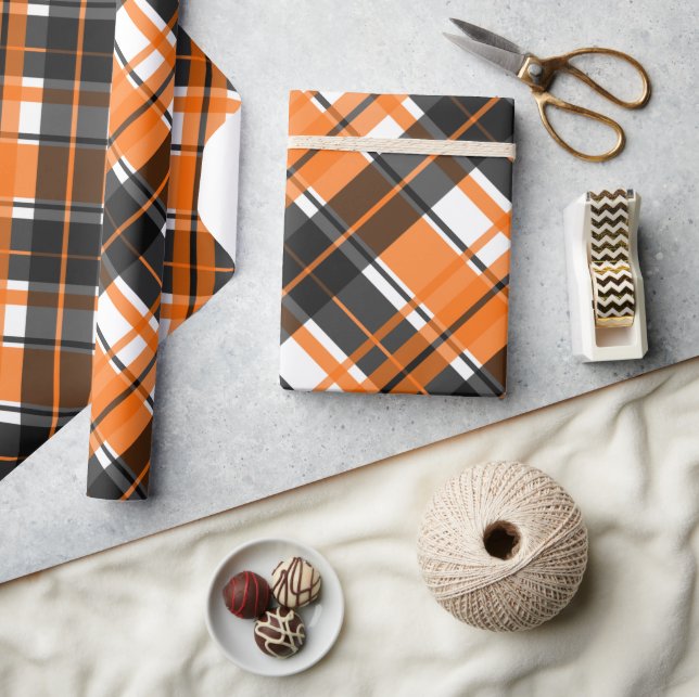 Halloween Black Orange and White Plaid Wrapping Paper (Crafts)