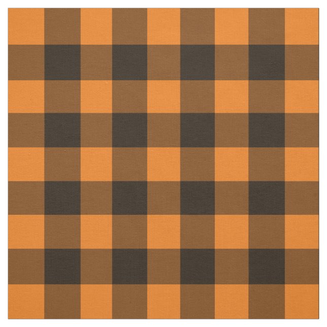 Halloween Black Orange Gingham Check Pattern Fabric (Swatch)