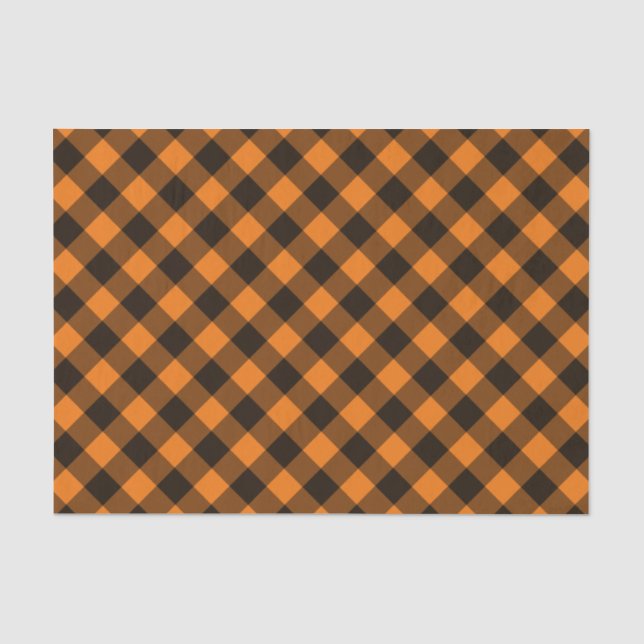 Halloween Black Orange Gingham Check Pattern Tissue Paper (Front)