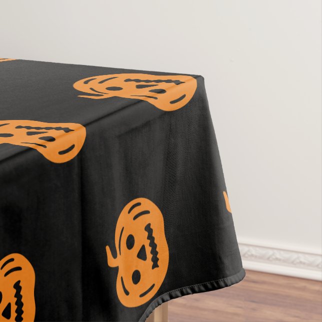 Halloween black orange jack o lantern pattern  tablecloth (In Situ)