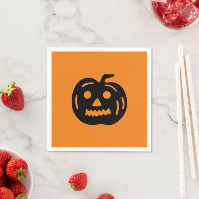 Halloween black orange jack o lantern spooky paper napkin (Insitu)