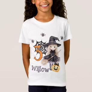 Halloween Black Orange Little Witch Birthday T-Shirt