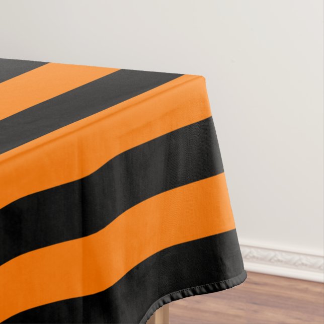 Halloween Black Orange Stripes Pattern Party Decor Tablecloth (In Situ)