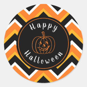 Halloween Black Orange White Zigzags Classic Round Sticker