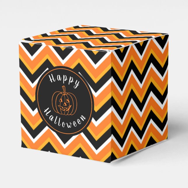 Halloween Black Orange White Zigzags Favour Box (Front Side)