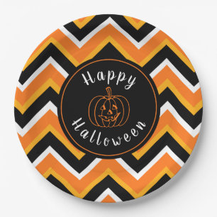 Halloween Black Orange White Zigzags Paper Plate