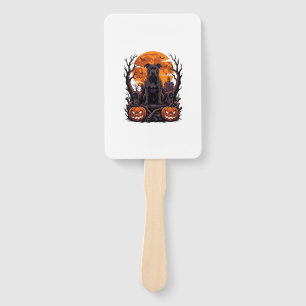 Halloween Black Pitbull Throne Pumpkins Full Moon_ Hand Fan