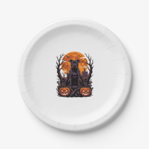 Halloween Black Pitbull Throne Pumpkins Full Moon_ Paper Plate