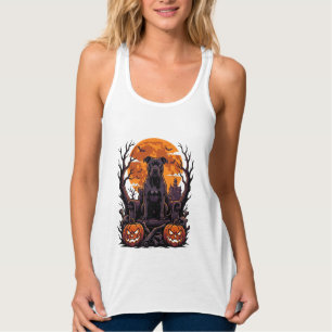 Halloween Black Pitbull Throne Pumpkins Full Moon_ Singlet
