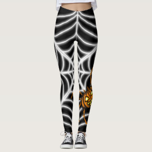 Halloween black pumpkin spider web leggings