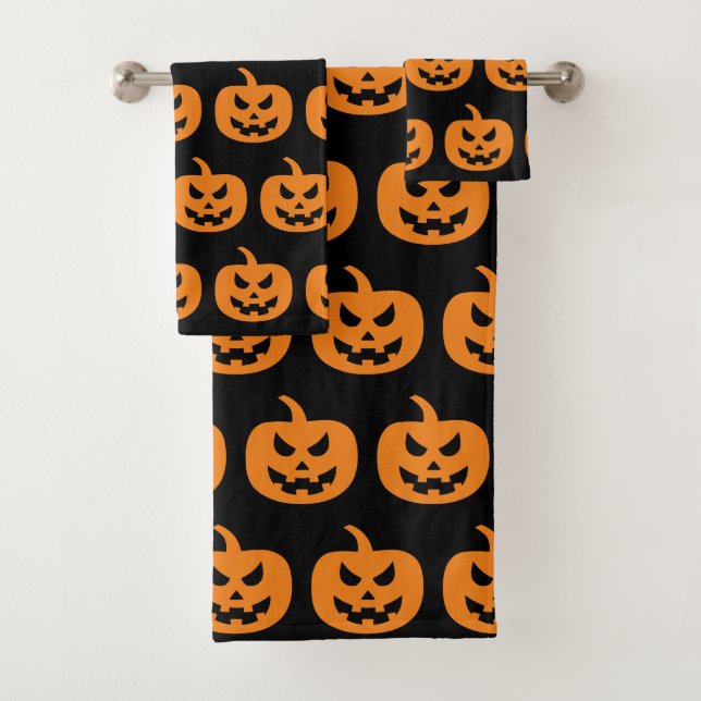 Halloween Black Pumpkins Pattern Spooky Scary Bath Towel Set (Insitu)