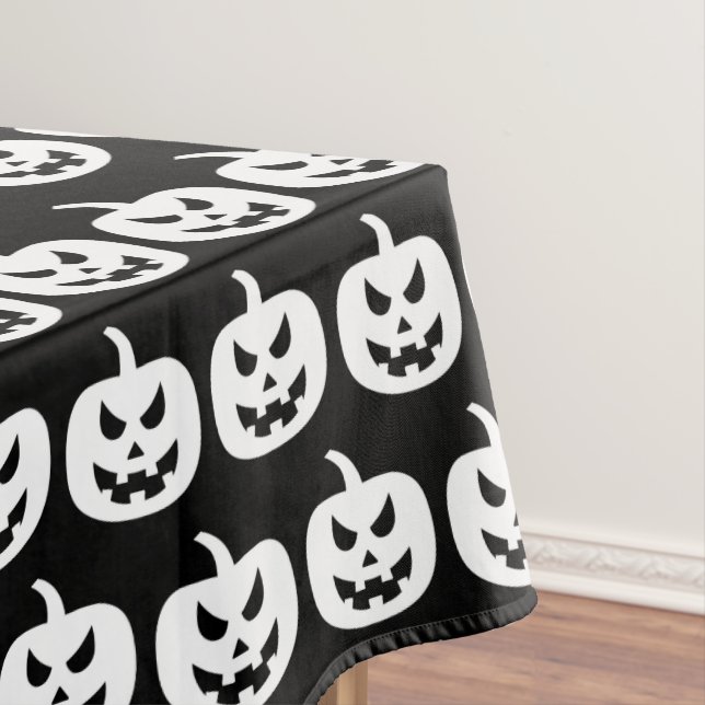 Halloween Black Pumpkins Pattern Spooky Scary Tablecloth (In Situ)