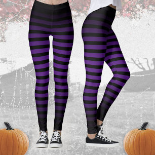 Halloween Black purple horizontal stripes ombre Leggings