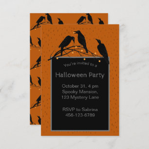 Halloween Black Ravens Minimalist Pattern Invitation