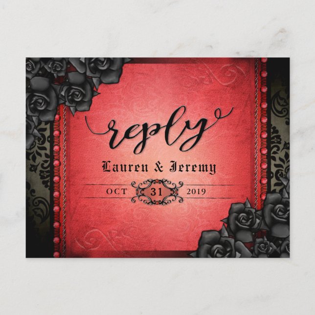 Halloween Black & Red Gothic Reply PostCard (Front)
