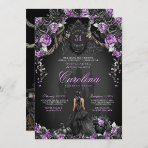 Halloween Black Rose Purple Princess Quinceanera Invitation
