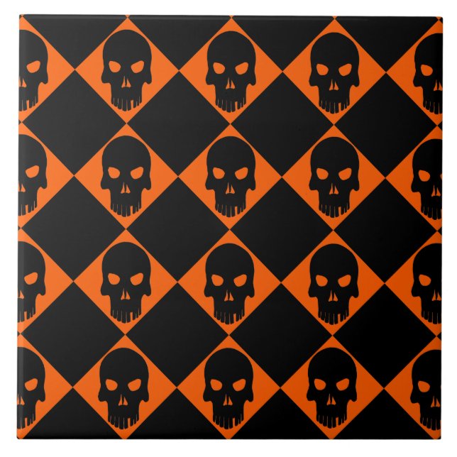 Halloween Black Skull Ceramic Tile (Front)