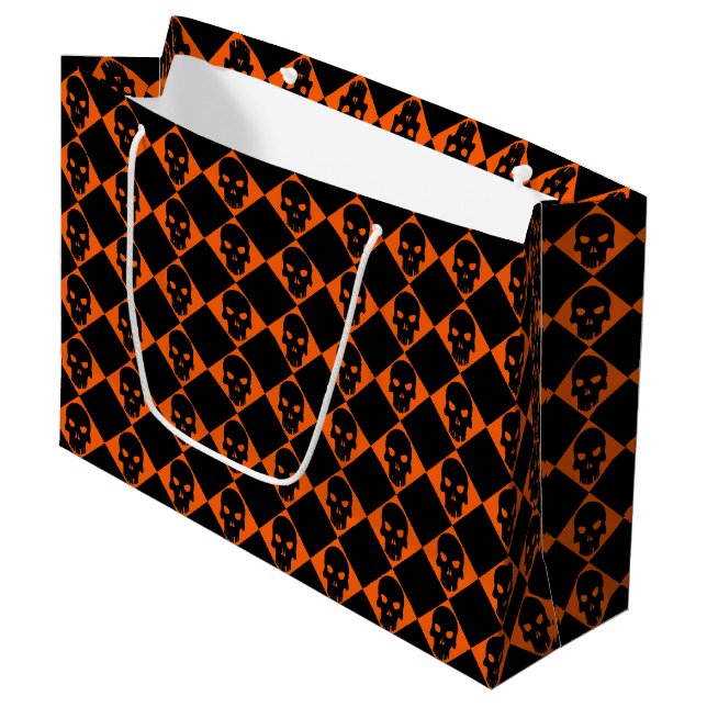 Halloween Black Skull Large Gift Bag (Front Angled)