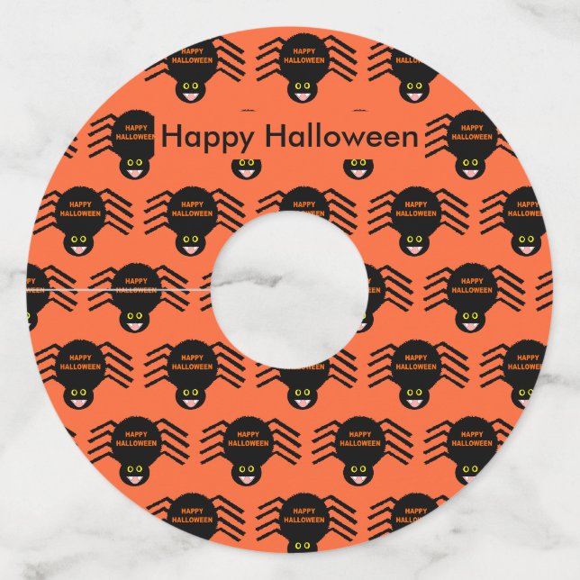 Halloween Black Spider Custom Wine Glass Tag (Front)