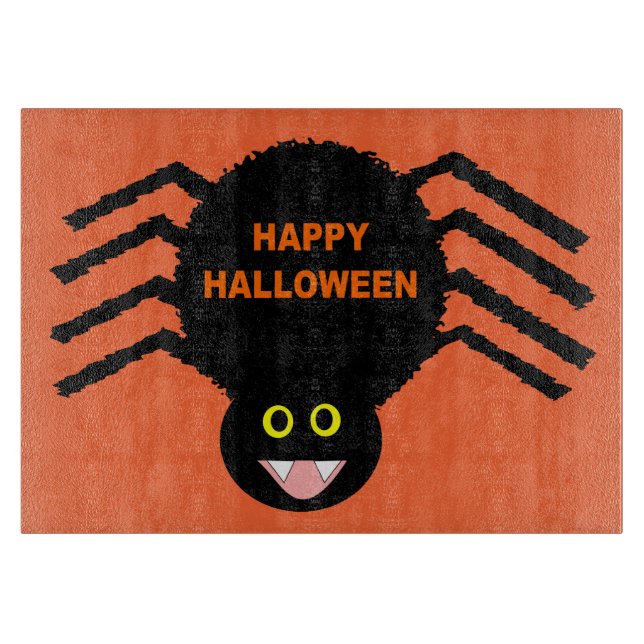 Halloween Black Spider Glass Cutting Board (Front)