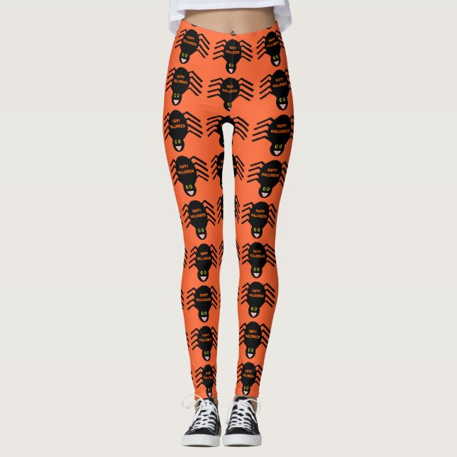 Halloween Black Spider Leggings (Front)