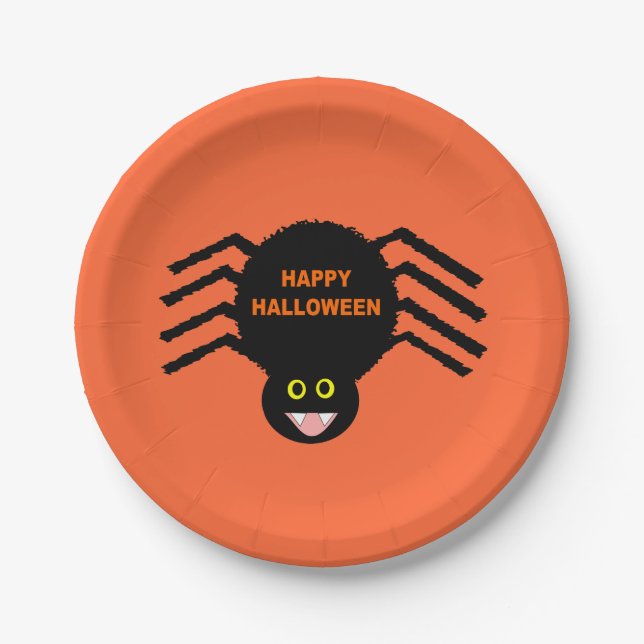 Halloween Black Spider Paper Plate (Front)