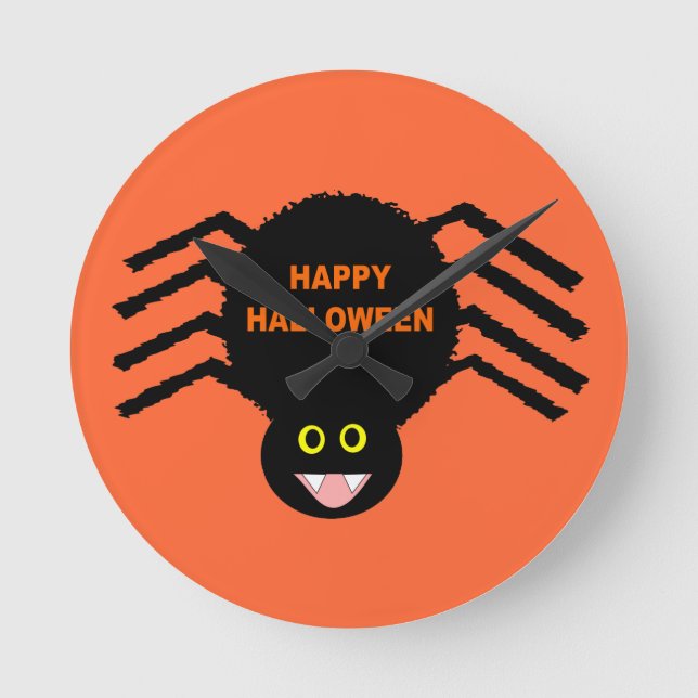 Halloween Black Spider Wall Clock (Front)