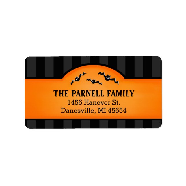 Halloween Black Stripes & Orange Labels with Bats (Front)