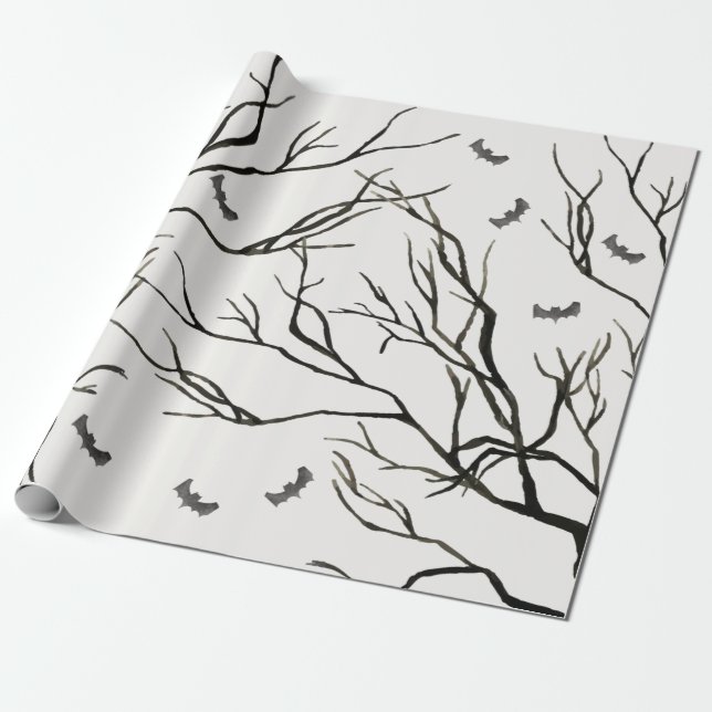 Halloween Black Tree Wrapping Paper (Unrolled)