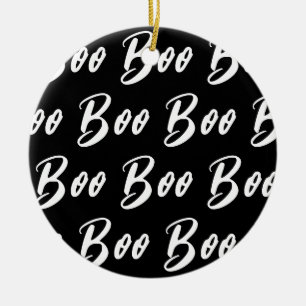Halloween black white boo text pattern ceramic tree decoration