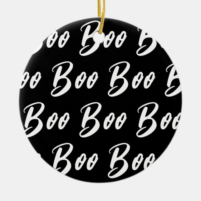 Halloween black white boo text pattern ceramic tree decoration (Front)