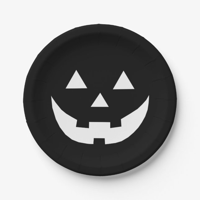 Halloween black white Jack o lantern scary funny Paper Plate (Front)